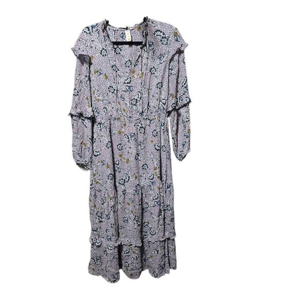 Dolan Anthropologie Aurelie Floral & Dot Print Long Sleeve Midi Dress In Thistle - Picture 2 of 5